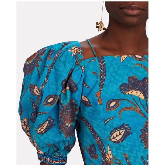 Ulla Johnson Puff-Sleeve Blue Floral Peplum Carlotta Blouse Size Small/4 - Picture 10 of 10